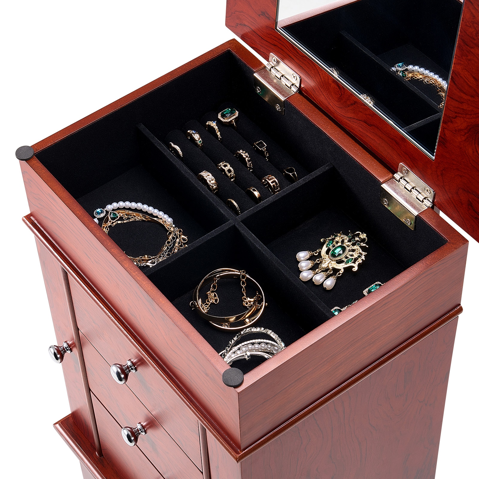 Jewelry Cabinet Armoire Standing Jewelry Storage Chest With 3 Drawers & Mirror_maomaolike.com